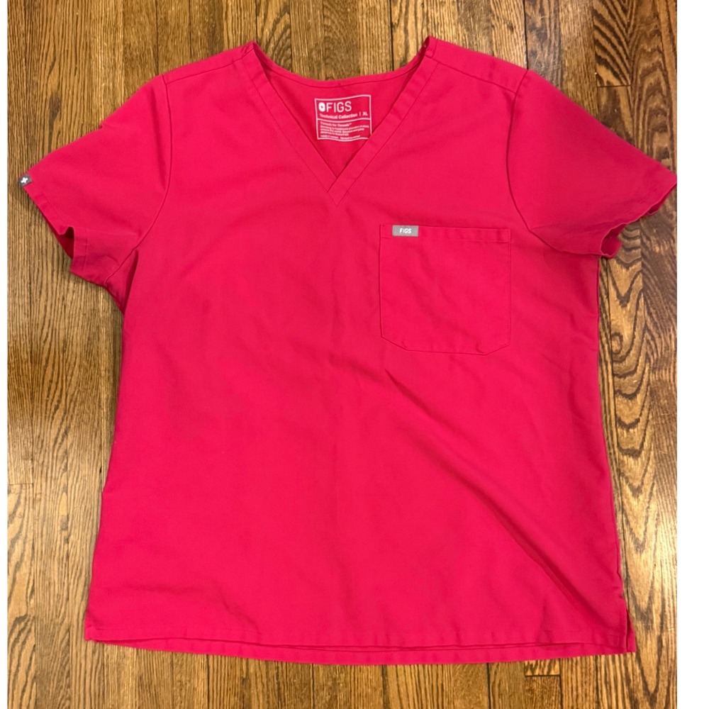 FIGS Catarina Technical Collection Womens XL Ultra Rose V-Neck Scrub Top